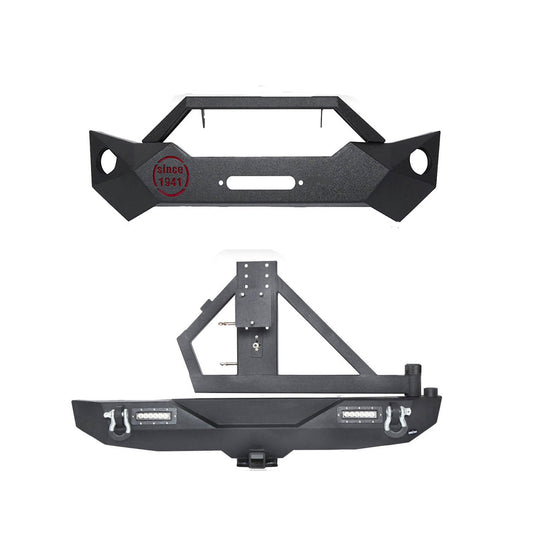 Hooke Road Rock Crawler Stubby Front Bumper & Different Trail Rear Bumper w/Tire Carrier Combo(07-18 Jeep Wrangler JK JKU) - HE.2055+HE.2028A+HE.2028B