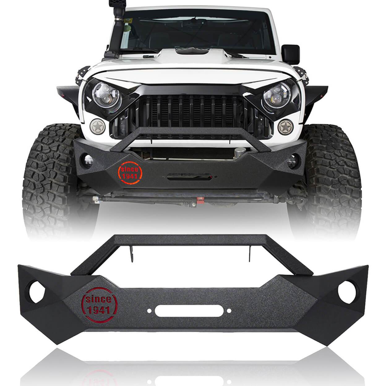 Hooke Road Rock Crawler Stubby Front Bumper & Different Trail Rear Bumper w/Tire Carrier Combo(07-18 Jeep Wrangler JK JKU) - HE.2055+HE.2028A+HE.2028B
