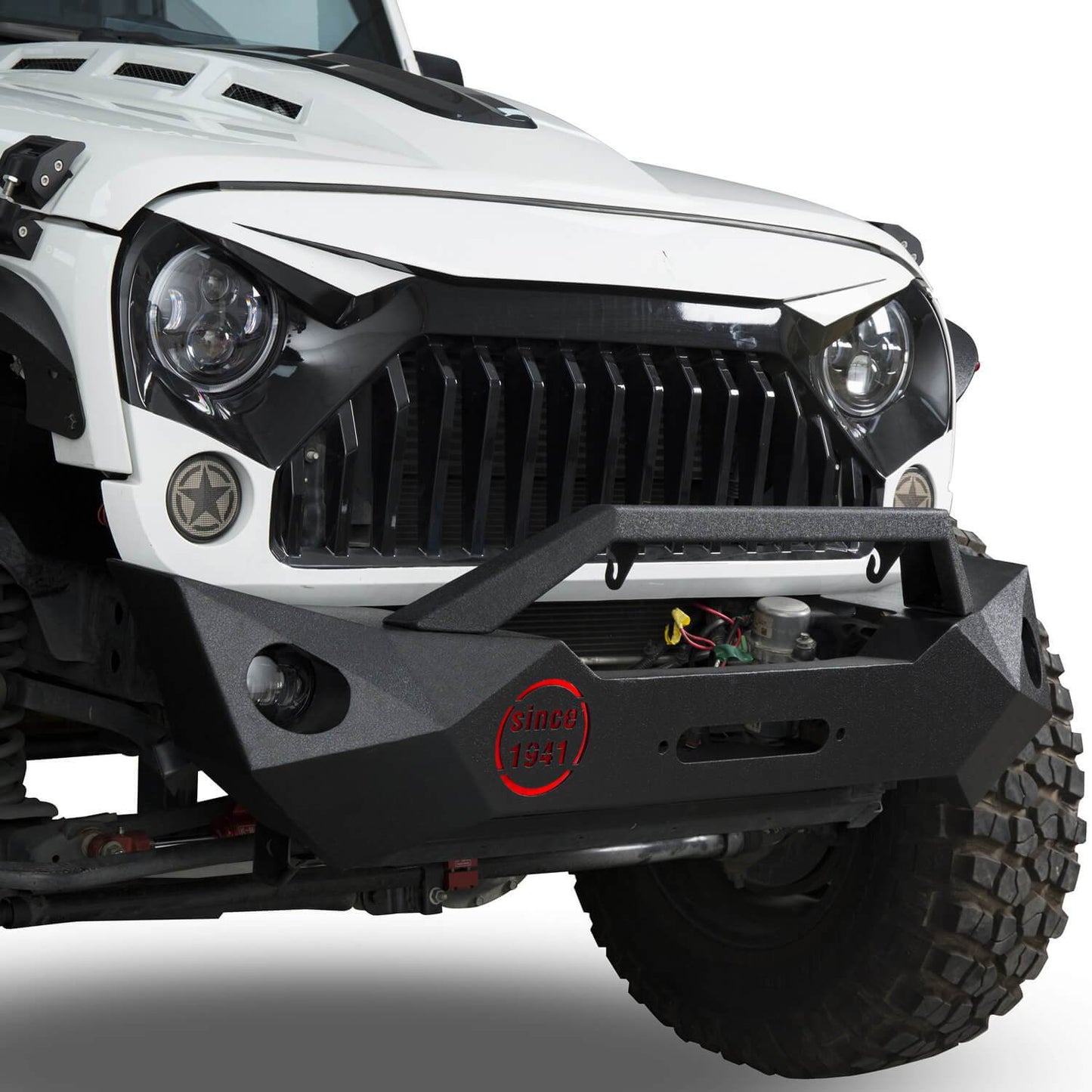 Hooke Road Rock Crawler Stubby Front Bumper & Different Trail Rear Bumper w/Tire Carrier Combo(07-18 Jeep Wrangler JK JKU) - HE.2055+HE.2028A+HE.2028B
