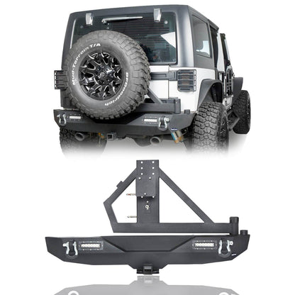 Hooke Road Rock Crawler Stubby Front Bumper & Different Trail Rear Bumper w/Tire Carrier Combo(07-18 Jeep Wrangler JK JKU) - HE.2055+HE.2028A+HE.2028B