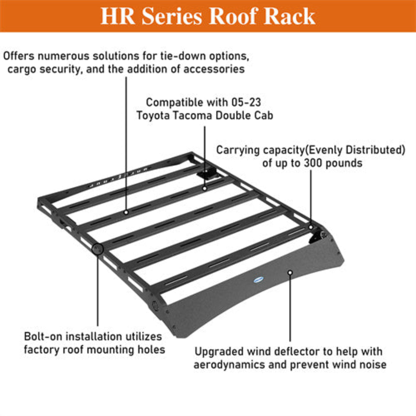 Roof Rack Top Carrier for 2005-2023 Toyota Tacoma Double Cab - Hooke Road - HE.4224-S