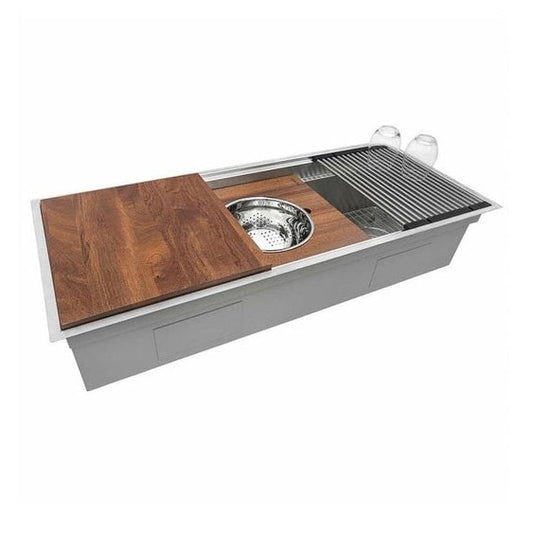 Ruvati 57-inch Workstation Two-Tiered Ledge Kitchen Sink Undermount 16 Gauge Stainless Steel - RVH8555