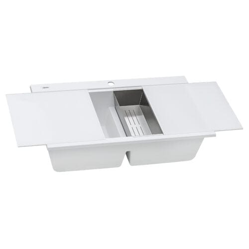 Ruvati epiGranite 34" epiGranite Topmount Workstation Ledge Granite Composite Kitchen Sink – Arctic White - RVG1350WH