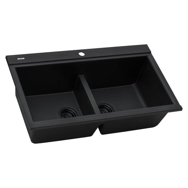 Ruvati epiGranite 34" epiGranite Topmount Workstation Ledge Granite Composite Kitchen Sink - Midnight Black - RVG1350BK