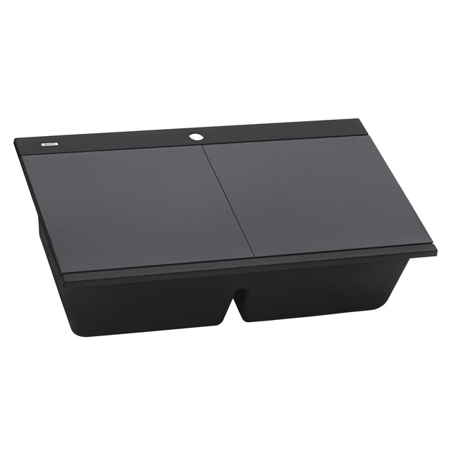 Ruvati epiGranite 34" epiGranite Topmount Workstation Ledge Granite Composite Kitchen Sink - Midnight Black - RVG1350BK