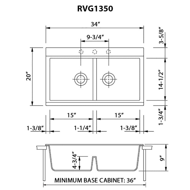 Ruvati epiGranite 34" epiGranite Topmount Workstation Ledge Granite Composite Kitchen Sink - Midnight Black - RVG1350BK