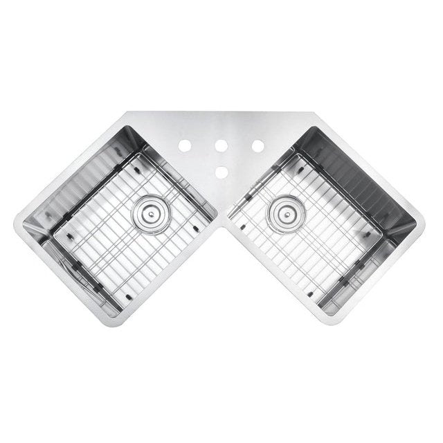 Ruvati Gravena 44″ Double Bowl Corner Butterfly Undermount Kitchen Sink 16 Gauge - RVH8400