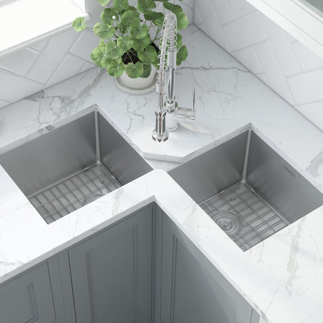 Ruvati Gravena 44″ Double Bowl Corner Butterfly Undermount Kitchen Sink 16 Gauge - RVH8400