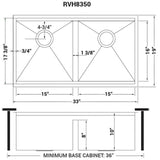 Ruvati Roma 33" Workstation Ledge 60/40 Double Bowl Undermount 16 Gauge Stainless Steel Kitchen Sink - RVH8356