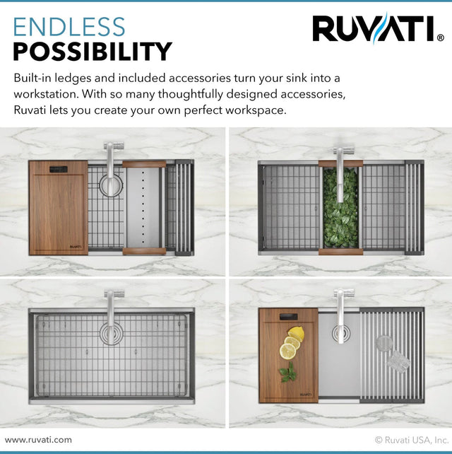 Ruvati Roma 32-inch Workstation Ledge Undermount 16 Gauge Stainless Steel Kitchen Sink Single Bowl - RVH8300