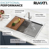 Ruvati Siena 33 x 22 inch Workstation Ledge Drop-in Tight Radius 16 Gauge Stainless Steel Kitchen Sink Single Bowl - RVH8003