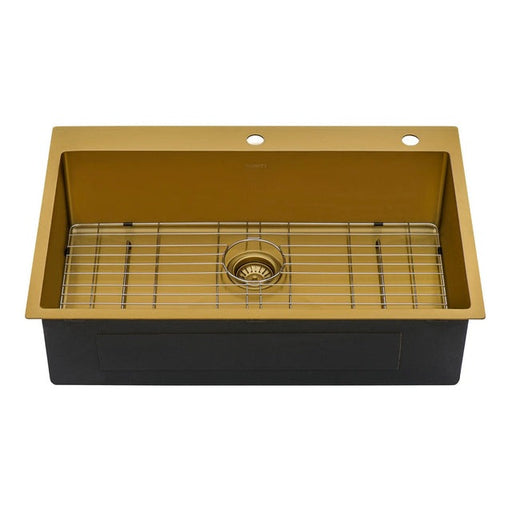 Ruvati Terraza 33 x 22 inch Satin Brass Matte Gold Stainless Steel Drop-in Topmount Kitchen Sink Single Bowl - RVH5005GG