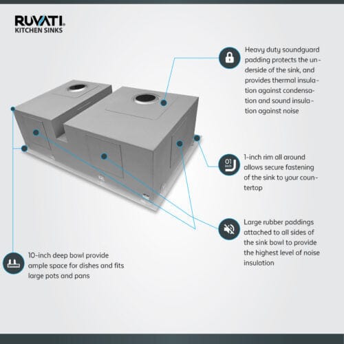 Ruvati Tirana 33" Drop-In Low Platform-Divide Zero Radius 60/40 Double Bowl 16 Gauge Topmount Kitchen Sink - RVH8059