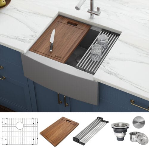 Ruvati Verona 24" Apron-Front Workstation Farmhouse Kitchen Sink 16 Gauge Stainless Steel Single Bowl - RVH9020