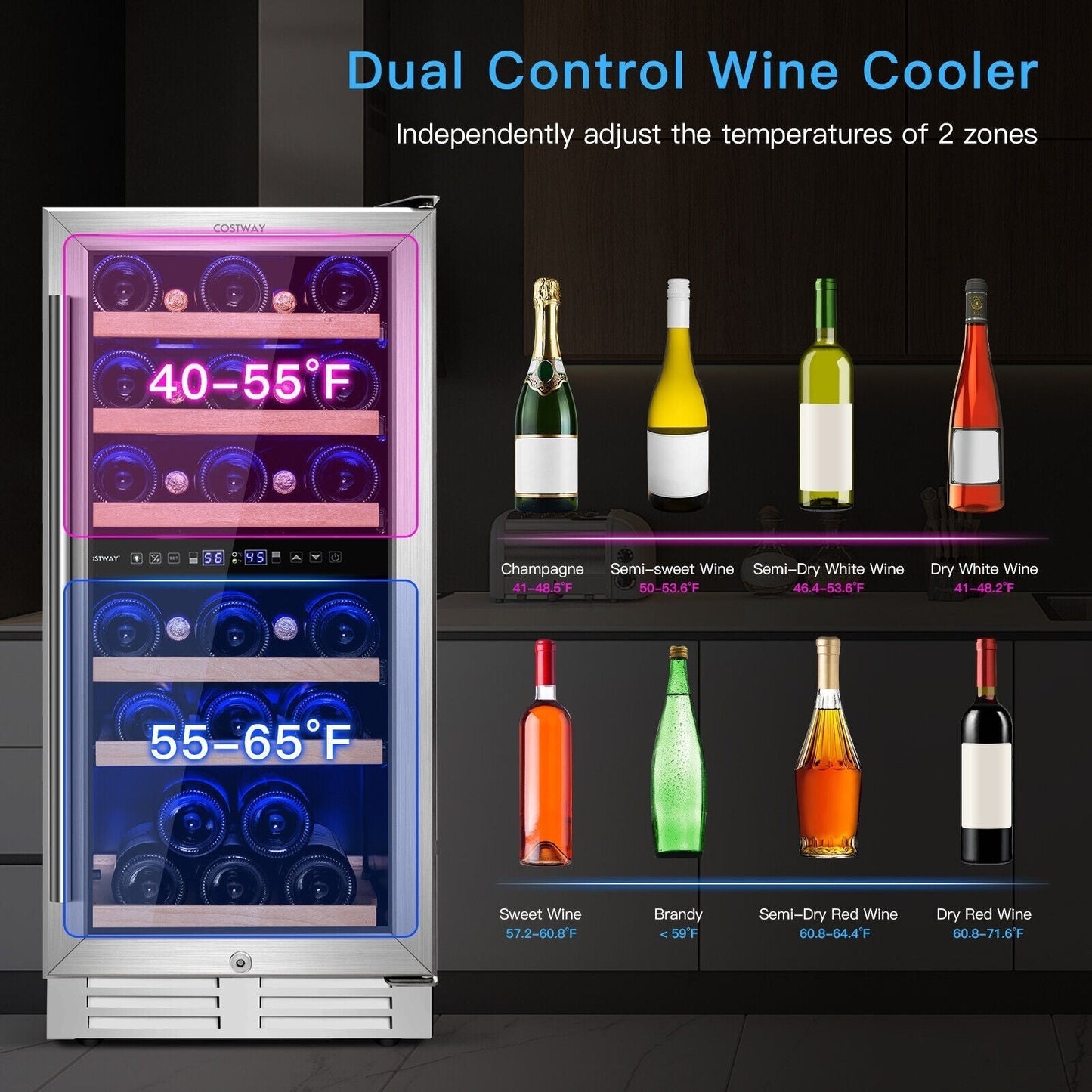 Costway Wine Cooler with Temperature Memory Dual Zone 30-Bottle Capacity New - FP10125US-SL