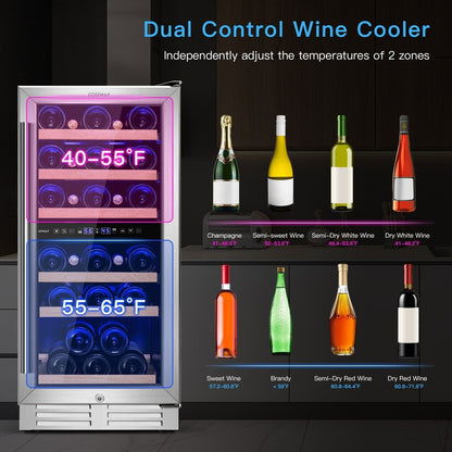 Costway Wine Cooler with Temperature Memory Dual Zone 30-Bottle Capacity New - FP10125US-SL