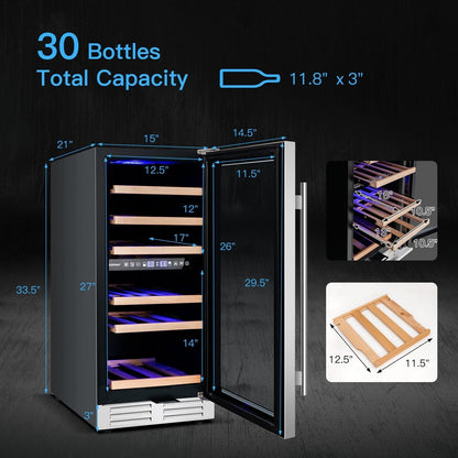 Costway Wine Cooler with Temperature Memory Dual Zone 30-Bottle Capacity New - FP10125US-SL