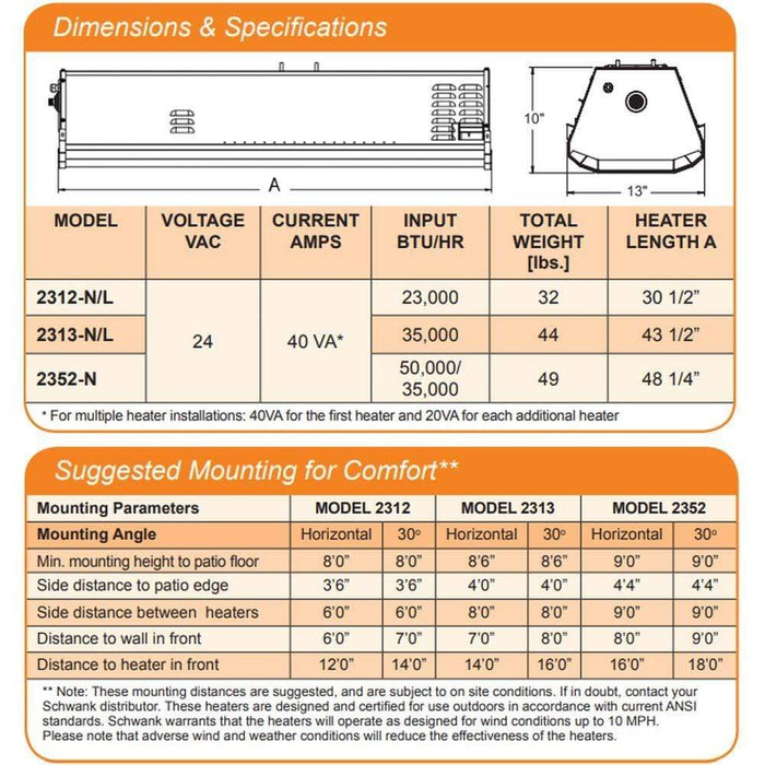 Schwank - 2300 Series supremeSchwank Natural Gas/Liquid Propane Outdoor Heater | 25000-50000 BTU