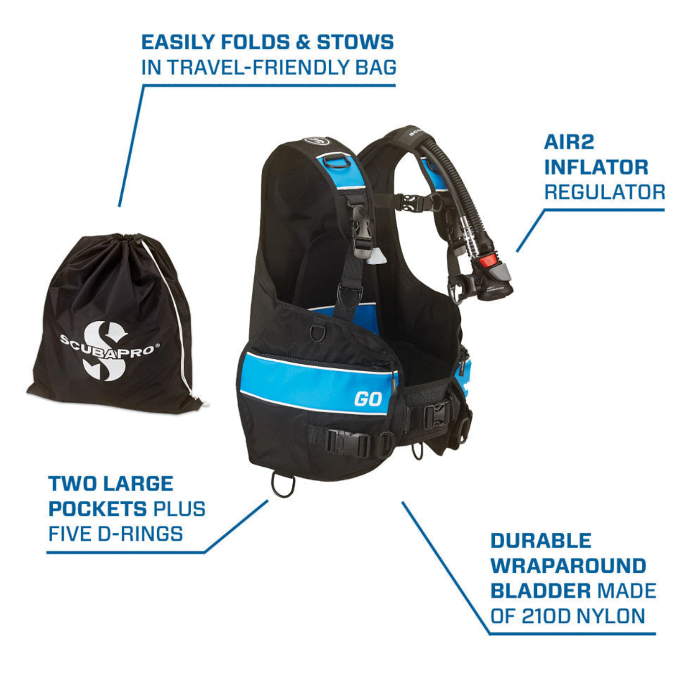 ScubaPro GO wih AIR2 V GEN Scuba Diving BC/BCD (2022) - BCD389 01-XS