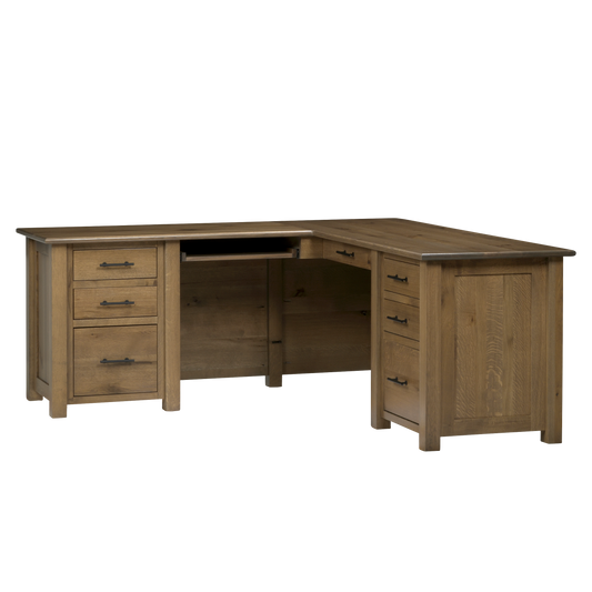 QW Amish Settlers L Shape Desk w/ Optional Hutch - 857W-SET-703-LD