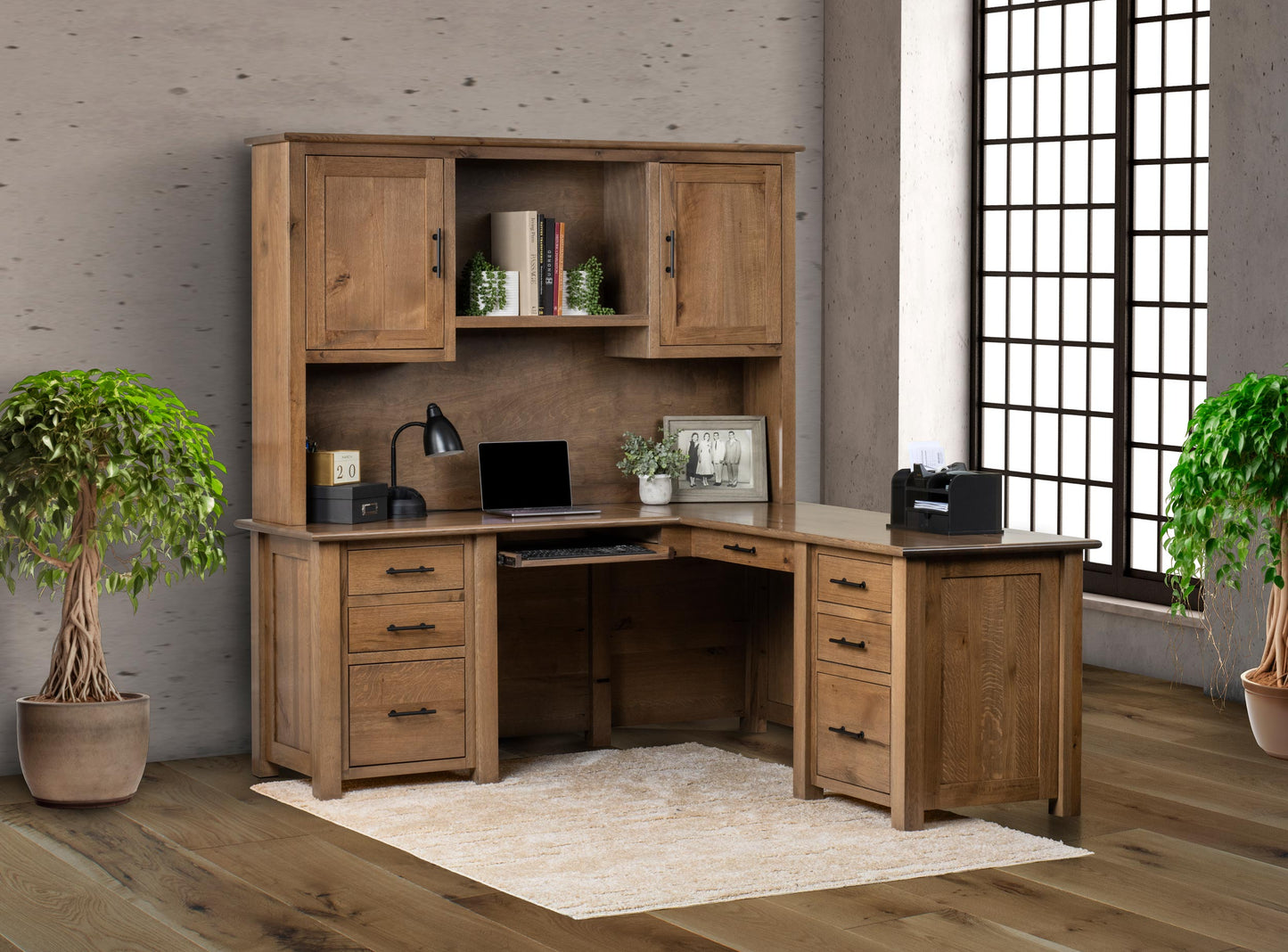 QW Amish Settlers L Shape Desk w/ Optional Hutch - 857W-SET-703-LD