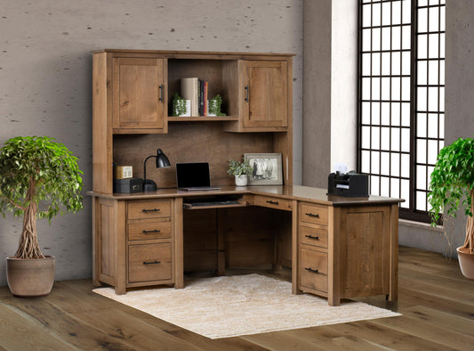 QW Amish Settlers L Shape Desk w/ Optional Hutch - 857W-SET-703-LD