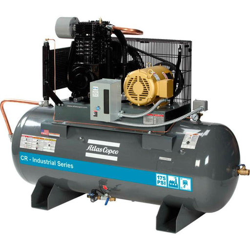 Atlas Copco 15HP, 51 CFM, 120 Gallon CR Professional Series TEFC/NEMA4 Cast Iron Piston Air Compressor 230V 3PH - CR15-CRS2-120H-IS-N4 230/3