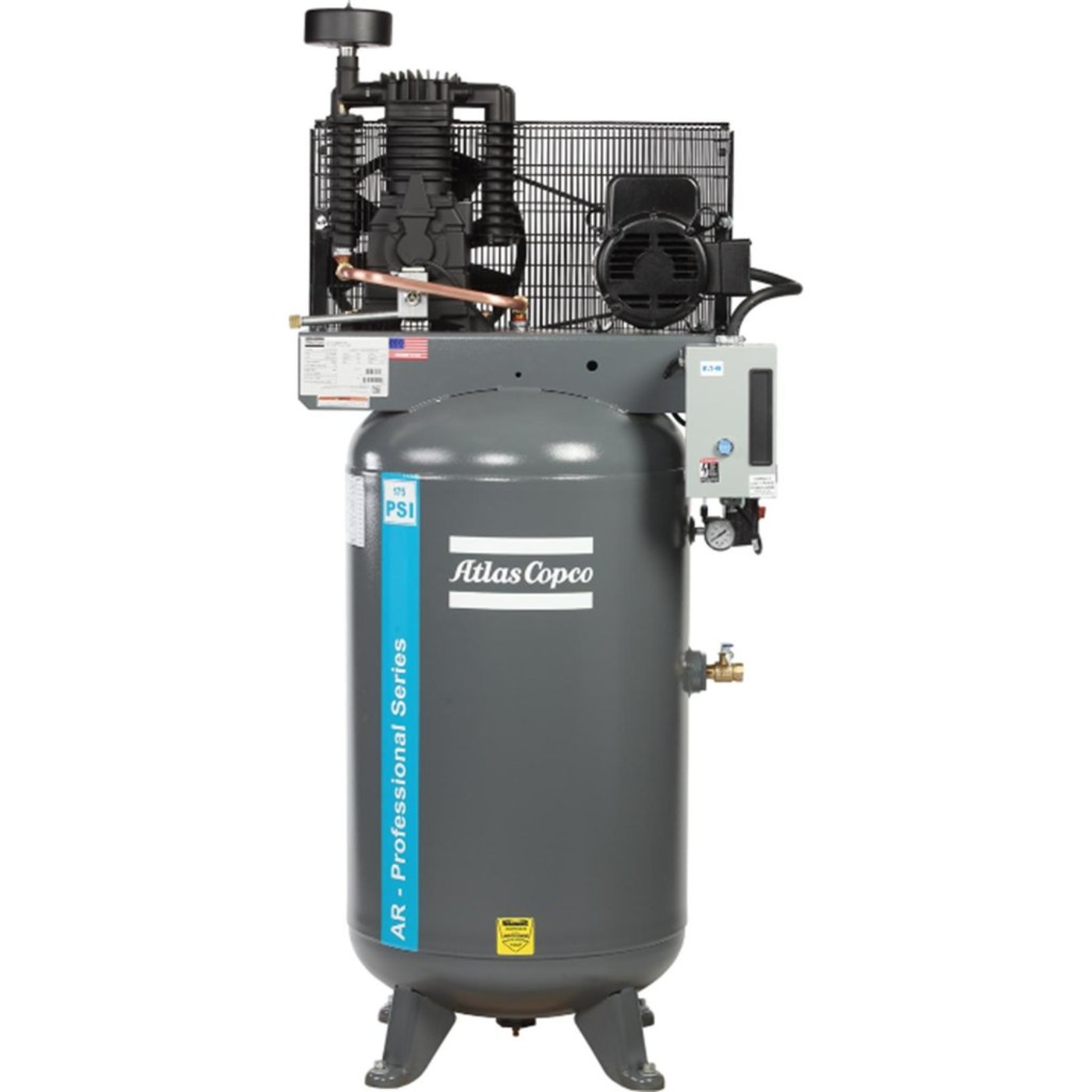 Atlas Copco 7.5HP, 25 CFM, 80 Gallon AR Professional Series Piston Air Compressor 230V 1PH - AR-7.5-T39-TS-80GV 230/1