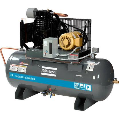 Atlas Copco 15HP, 36 CFM, 120 Gallon CR Industrial Series Duplex TEFC/NEMA4 Cast Iron Piston Air Compressor 230V 1PH - 2020041913