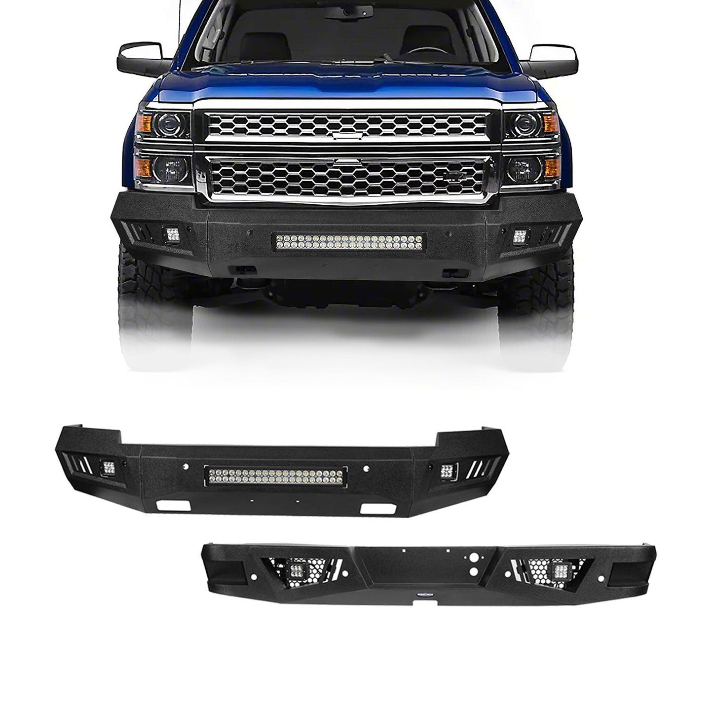 Silverado Front Bumper & Rear Bumper Combo w/LED Lights For Chevy Silverado 1500 - Hooke Road - HE.9021&HE.9024