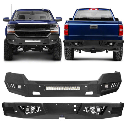 Silverado Front Bumper & Rear Bumper Combo w/LED Lights For Chevy Silverado 1500 - Hooke Road - HE.9021&HE.9024