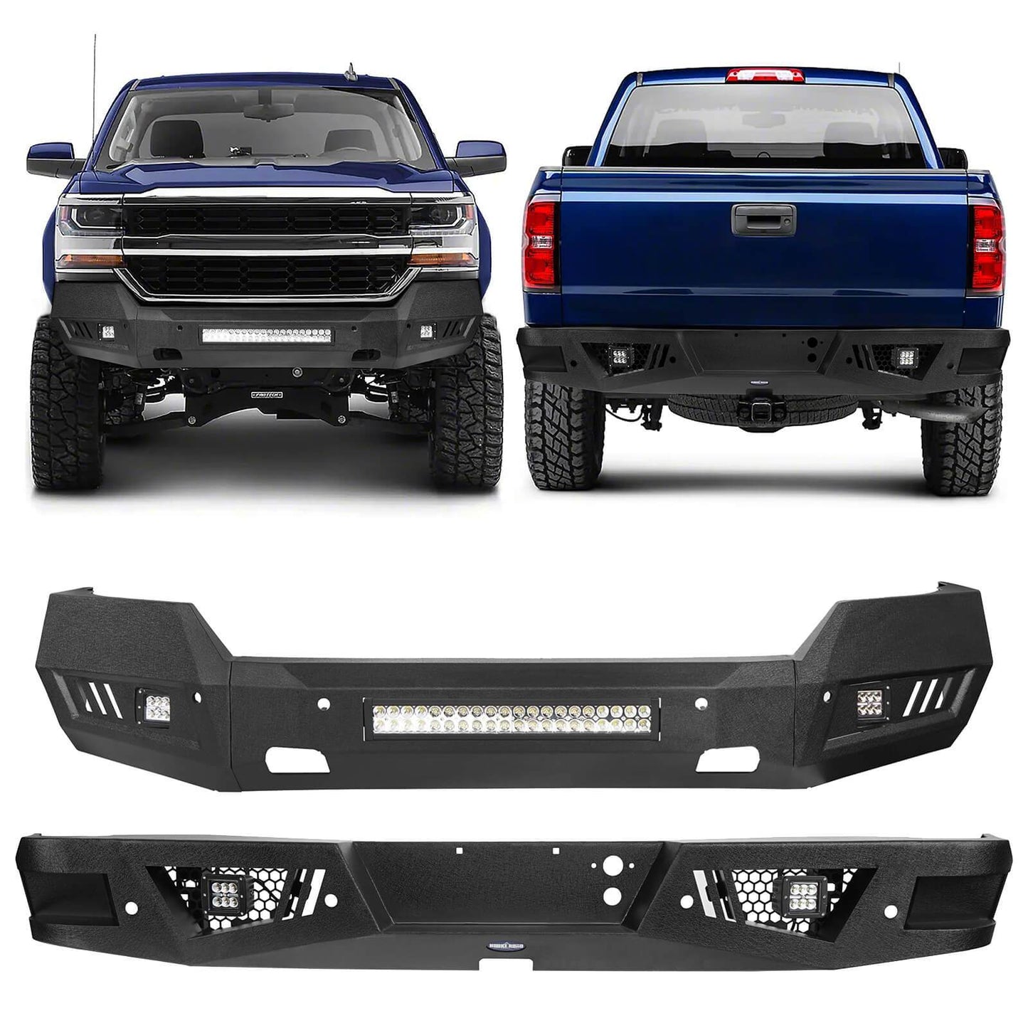 Hooke Road Chevrolet Front Bumper & Rear Bumper Combo(16-18 Chevy Silverado 1500) - HE.9023&HE.9024&Z01