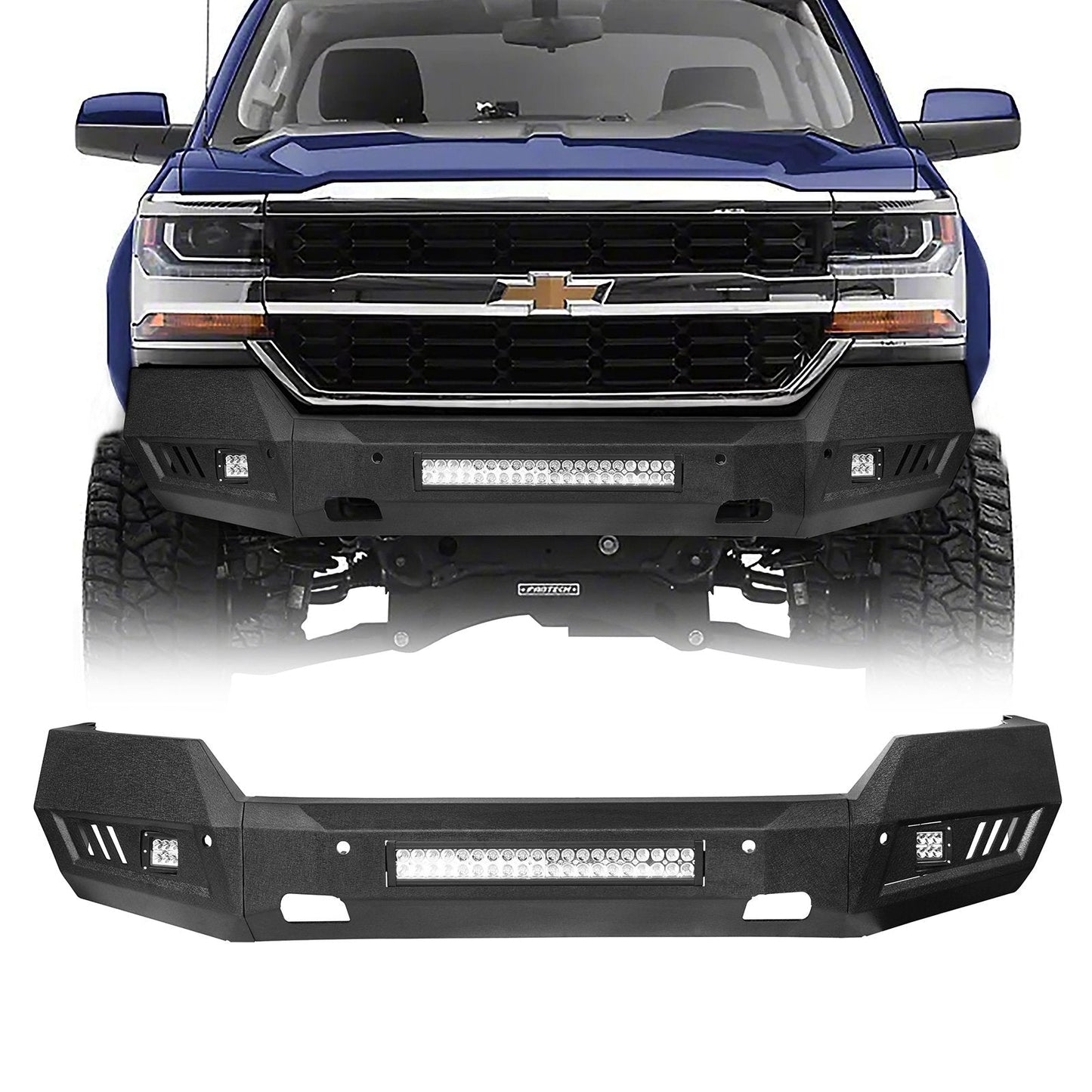 Silverado Front Bumper & Rear Bumper Combo w/LED Lights For Chevy Silverado 1500 - Hooke Road - HE.9021&HE.9024