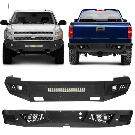 Silverado Front Bumper & Rear Bumper Combo w/LED Lights For Chevy Silverado 1500 - Hooke Road - HE.9021&HE.9024