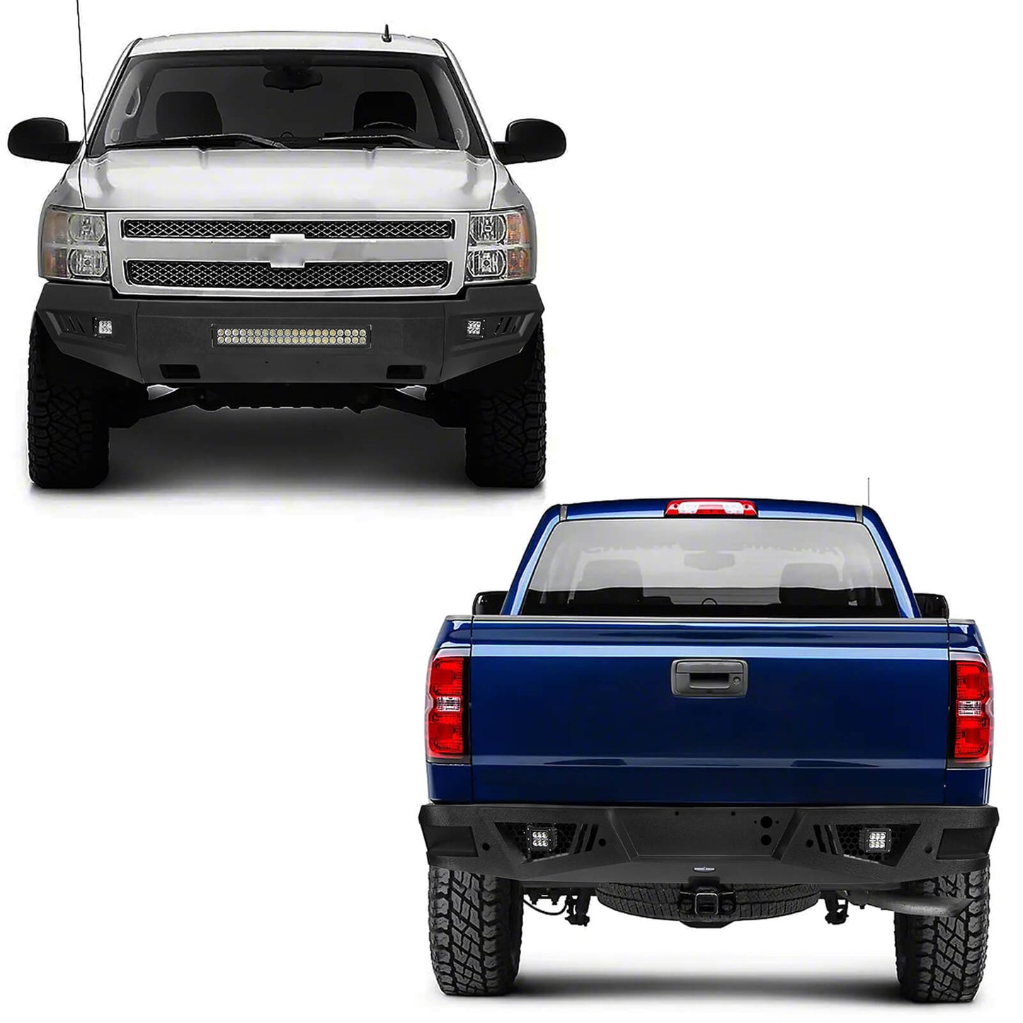 Silverado Front Bumper & Rear Bumper Combo w/LED Lights For Chevy Silverado 1500 - Hooke Road - HE.9021&HE.9024