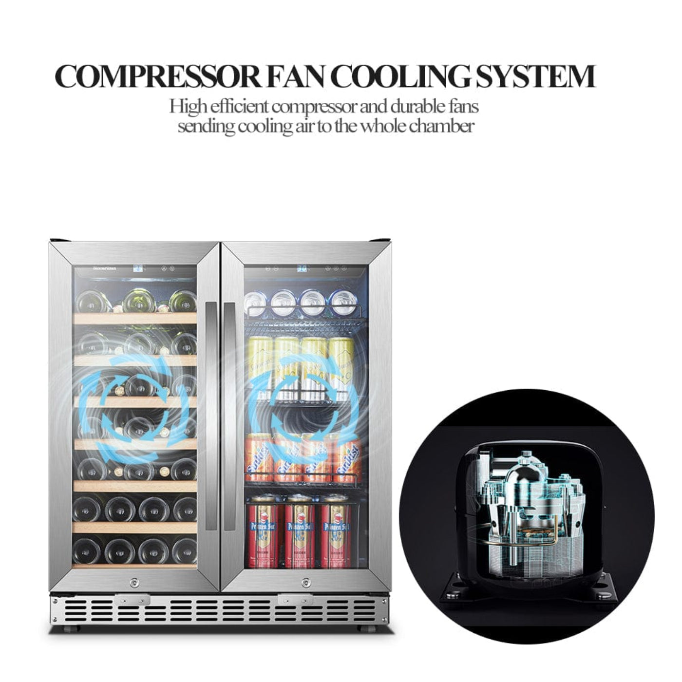 Lanbo Sinoartizan 30" Dual Zone Stainless Steel Wine and Beverage Coolers - ST-66B