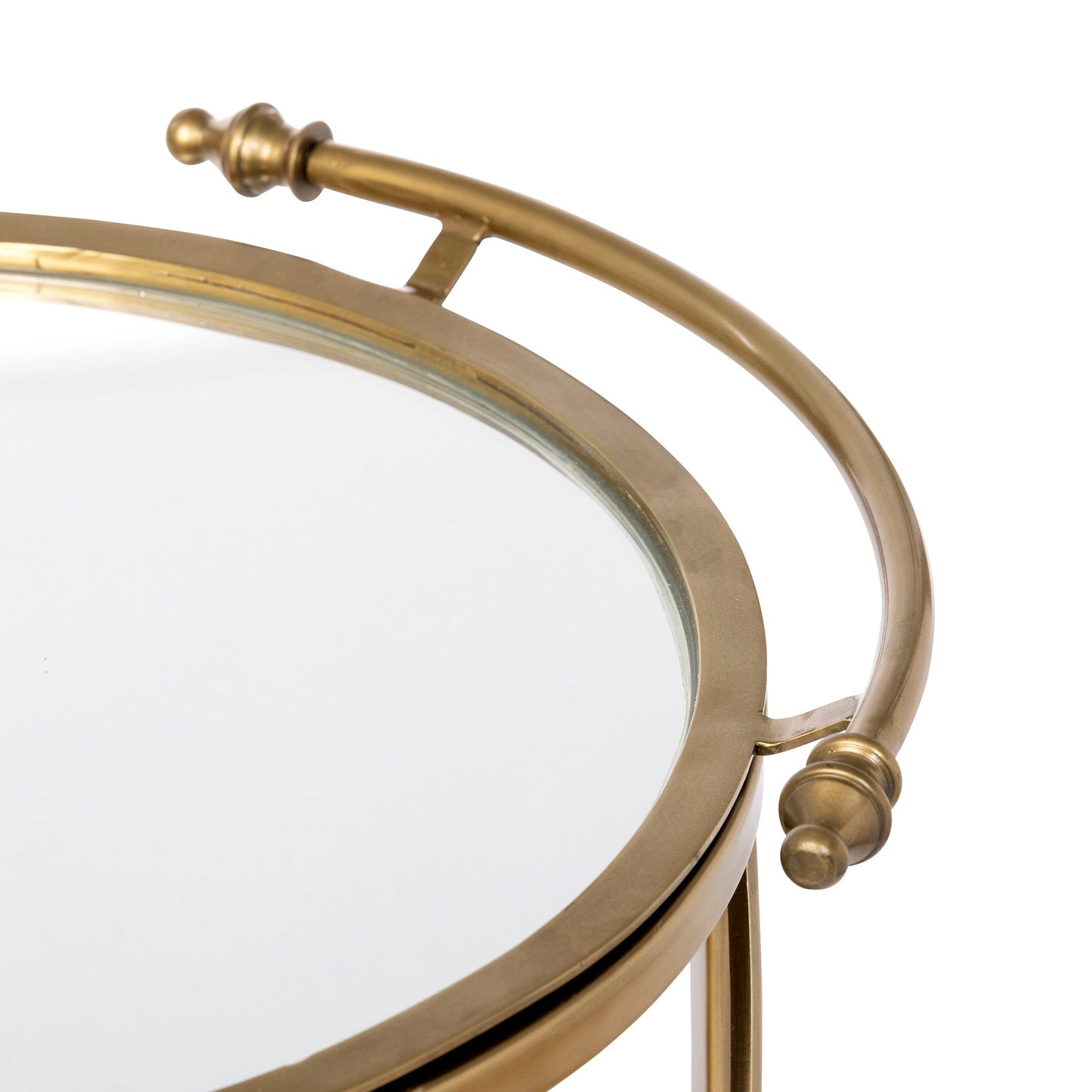 Park Hill Collection Hampton Round Tray Serving Cart - Elegant Steel & Brass Design with Removable Mirror Tray for Easy Use - EFC16009