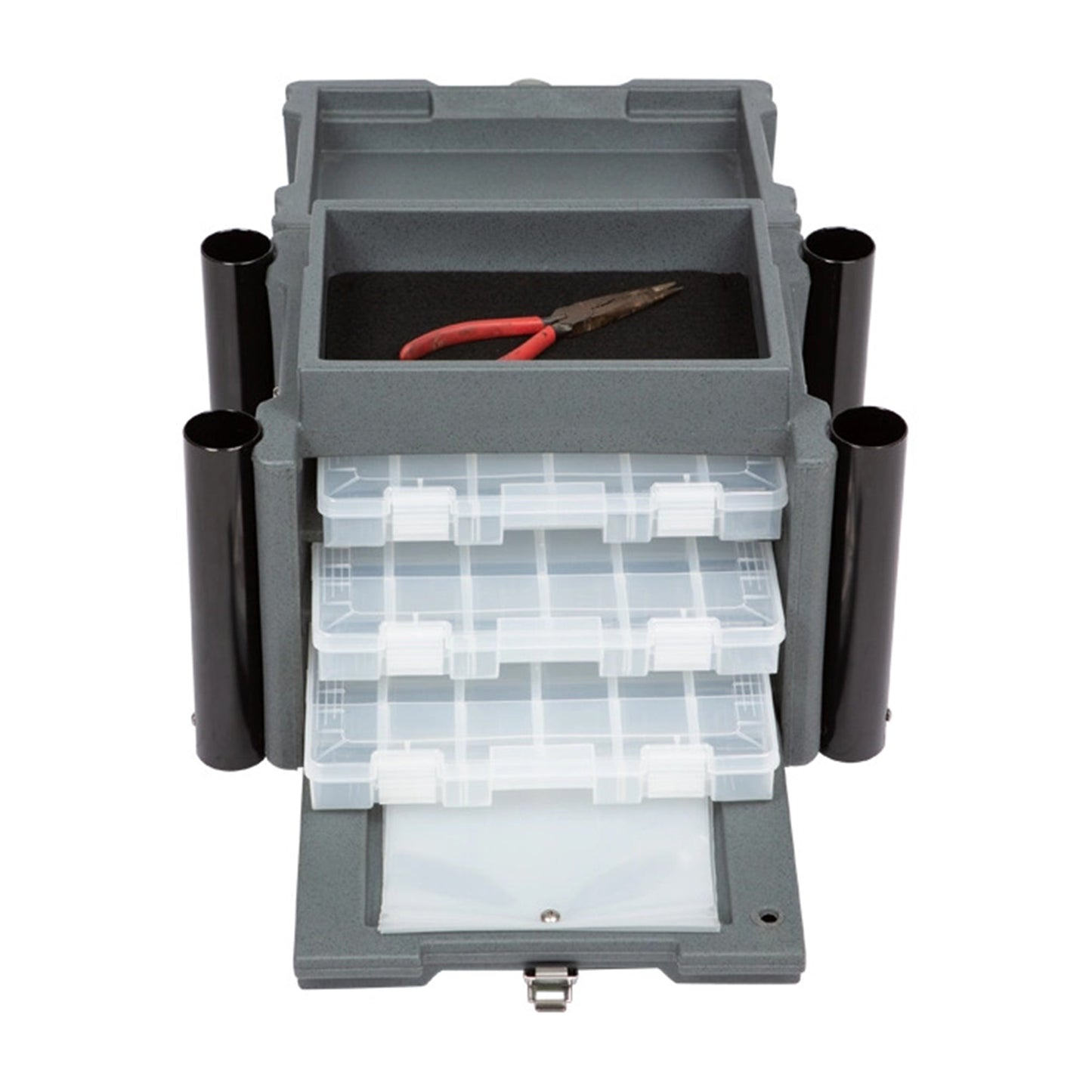 SKB Medium Tackle Box, 4 Drawers with Dividers and 2 Soft Exterior Pockets, Gray - 420647