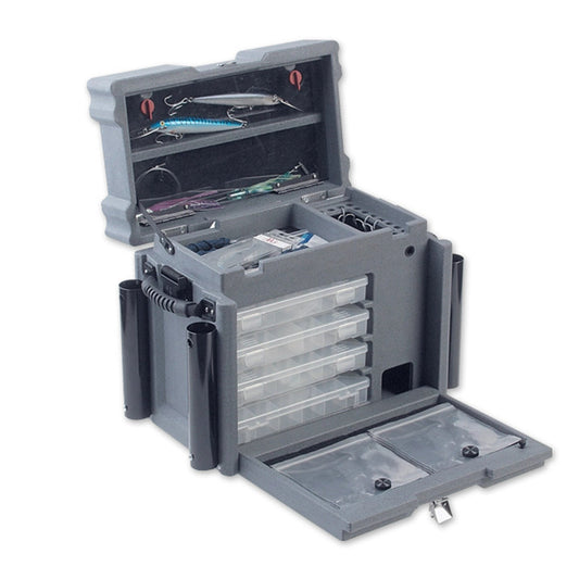 SKB Medium Tackle Box, 4 Storage Boxes with Dividers and Padlockable Latch, Gray - 420648