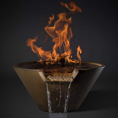 Slick Rock Concrete 22” Cascade Conical Fire on Glass + Copper Spillway with Electronic Ignition - KCC22CPSCCEING