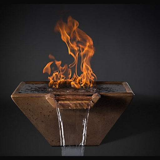 Slick Rock Concrete 22” Cascade Square Fire on Glass + Copper Spillway with Match Ignition - KCC22SPSCCMNG