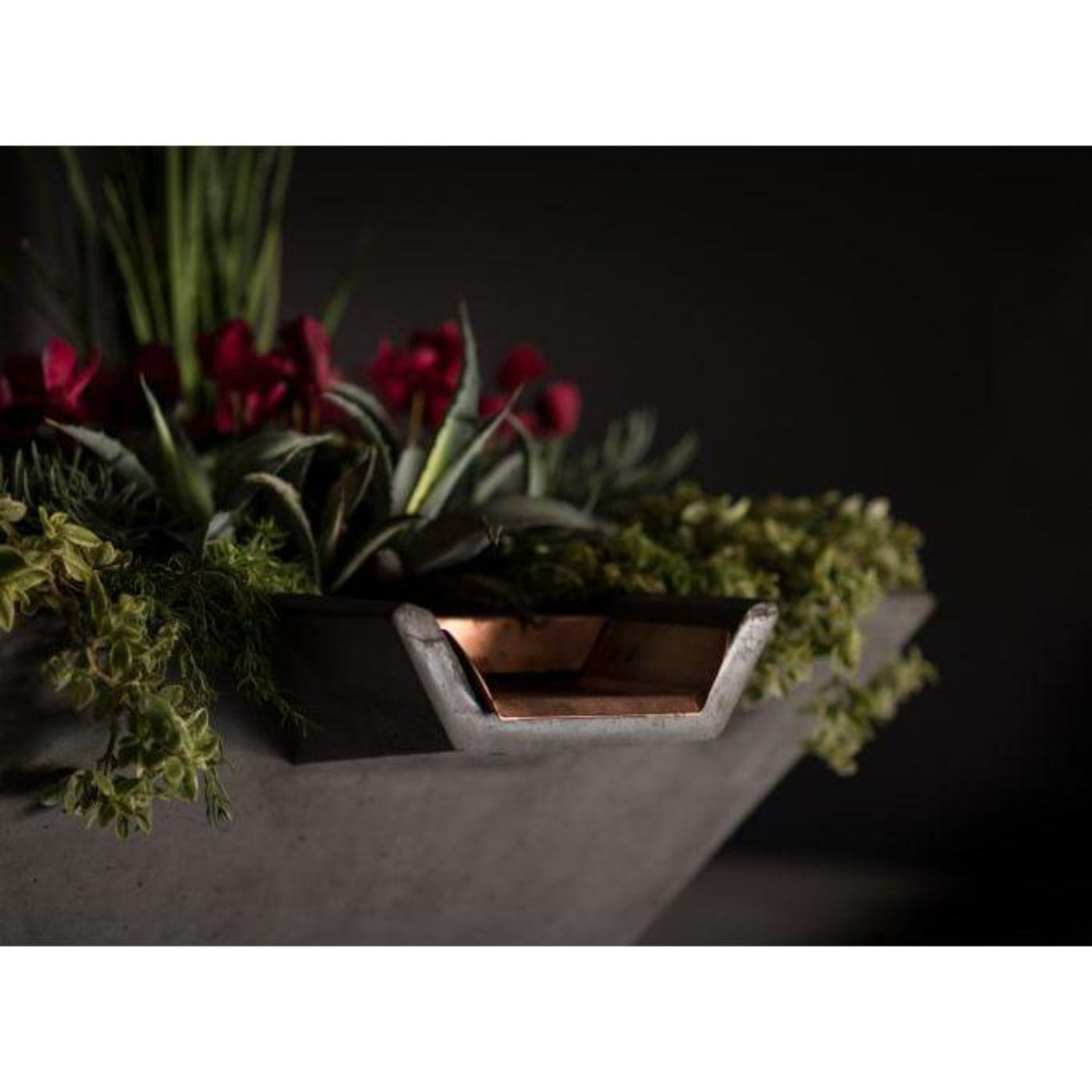 Slick Rock Concrete 22” Cascade Square Planter and Water Bowl + Copper Scupper - KCC22SSCC