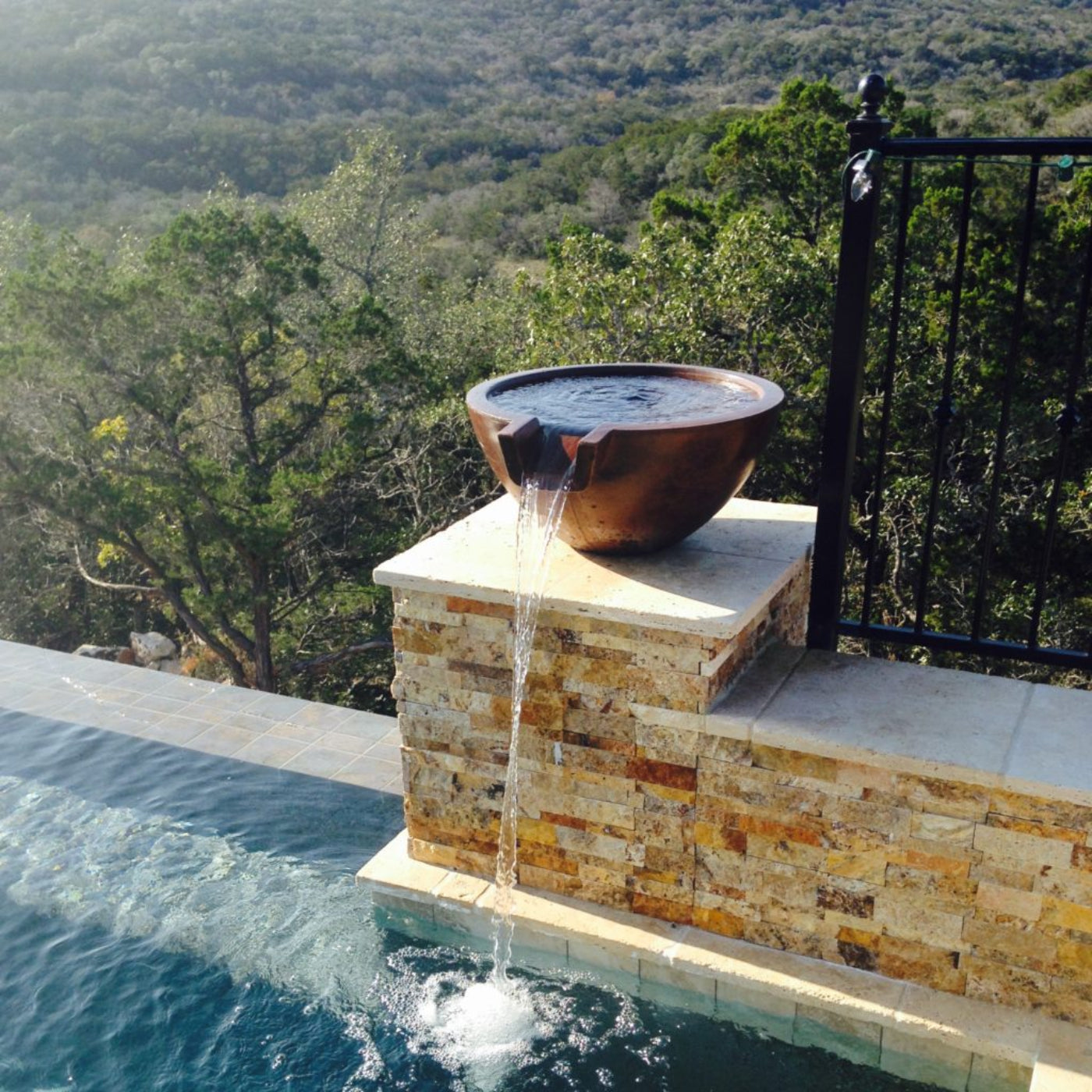 Slick Rock Concrete 24” Spill Classic Water Bowl with Copper Spillway - KSPC2412SPC
