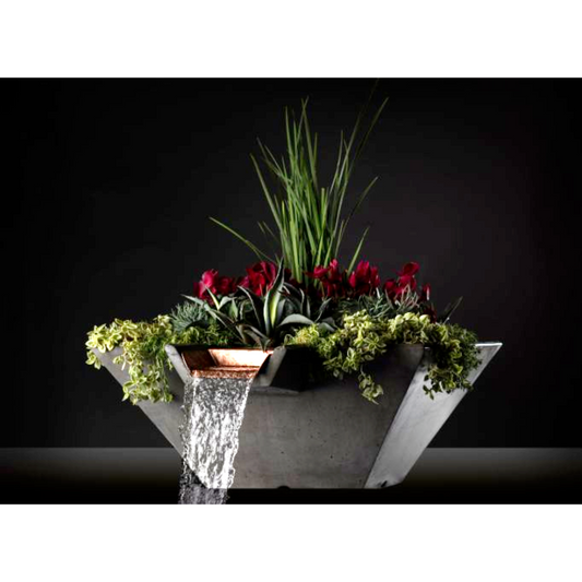 Slick Rock Concrete 29” Cascade Square Planter and Water Bowl + Copper Scupper - KCC29SSCC