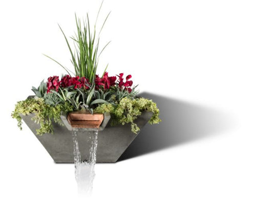 Slick Rock Concrete 34” Cascade Square Planter and Water Bowl + Copper Scupper - KCC34SSCC