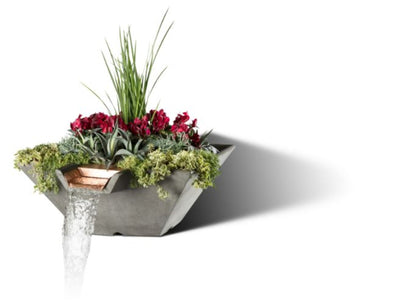 Slick Rock Concrete 29” Cascade Square Planter and Water Bowl + Copper Scupper - KCC29SSCC