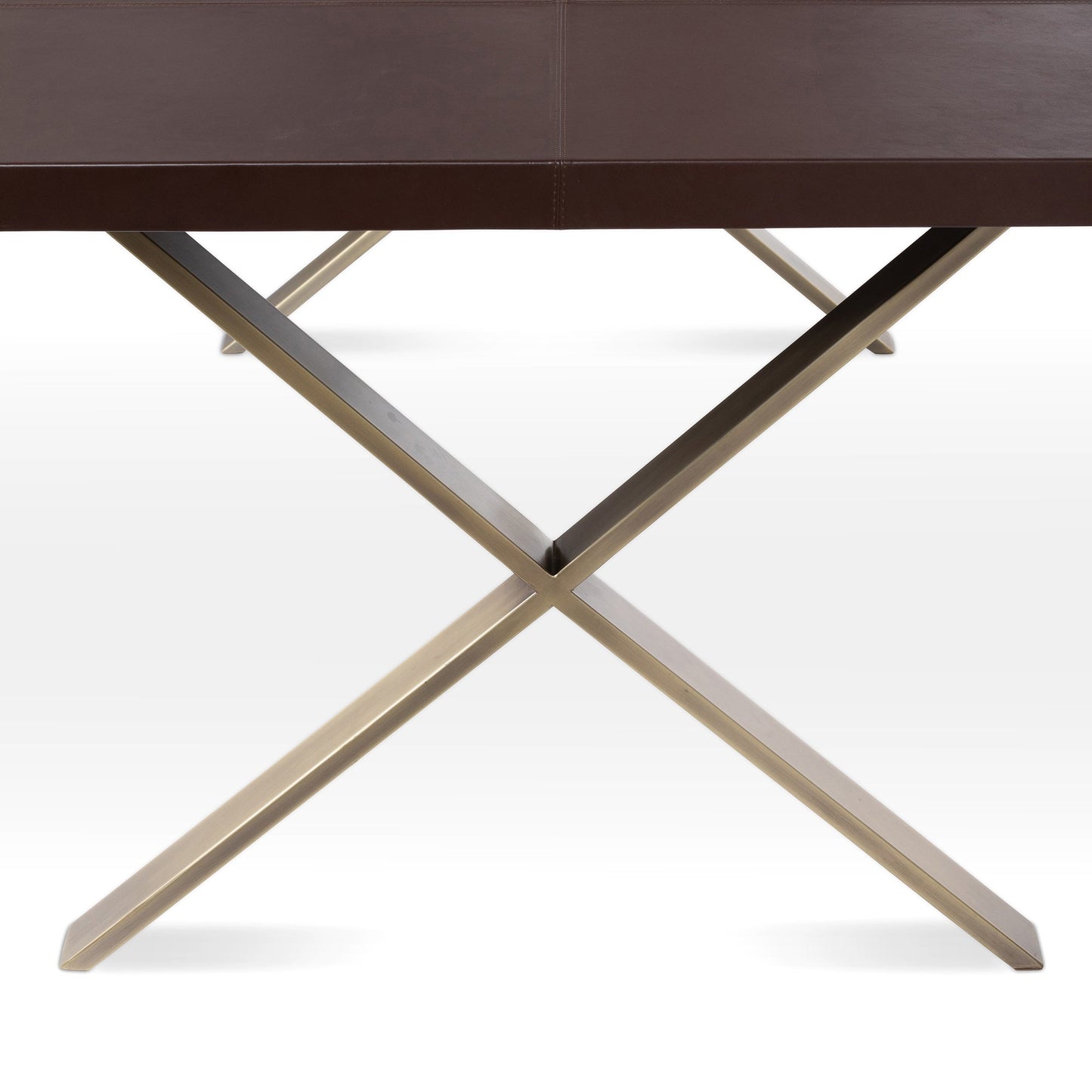 Park Hill Collection Rhodes Handcrafted Leather & Brass Dining Table – Artisan Iron Design, Rustic Elegance for Your Home - EFT26321