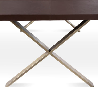 Park Hill Collection Rhodes Handcrafted Leather & Brass Dining Table – Artisan Iron Design, Rustic Elegance for Your Home - EFT26321