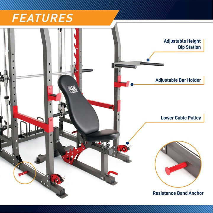 Marcy Pro Smith Machine Weight Bench Home Gym Total Body Workout Training System - 84825