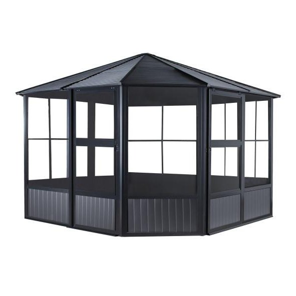 Sojag™ Charleston Solarium 4-Season Sunroom Kit / Patio Gazebo - Dark Gray with Steel Roof